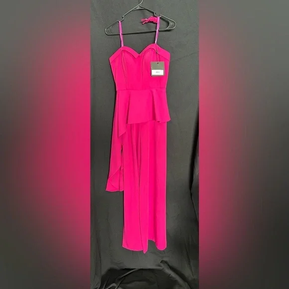 Mac Duggal 49878 NWT Vibrant Pink Strapless Jumpsuit -straps included - Picture 1 of 4